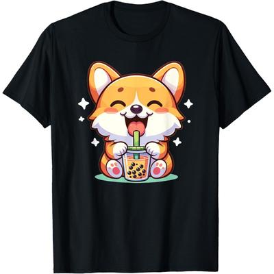 Kawaii Dog Bubble Tea Boba Corgi T-Shirt for Men Women Girls Kids