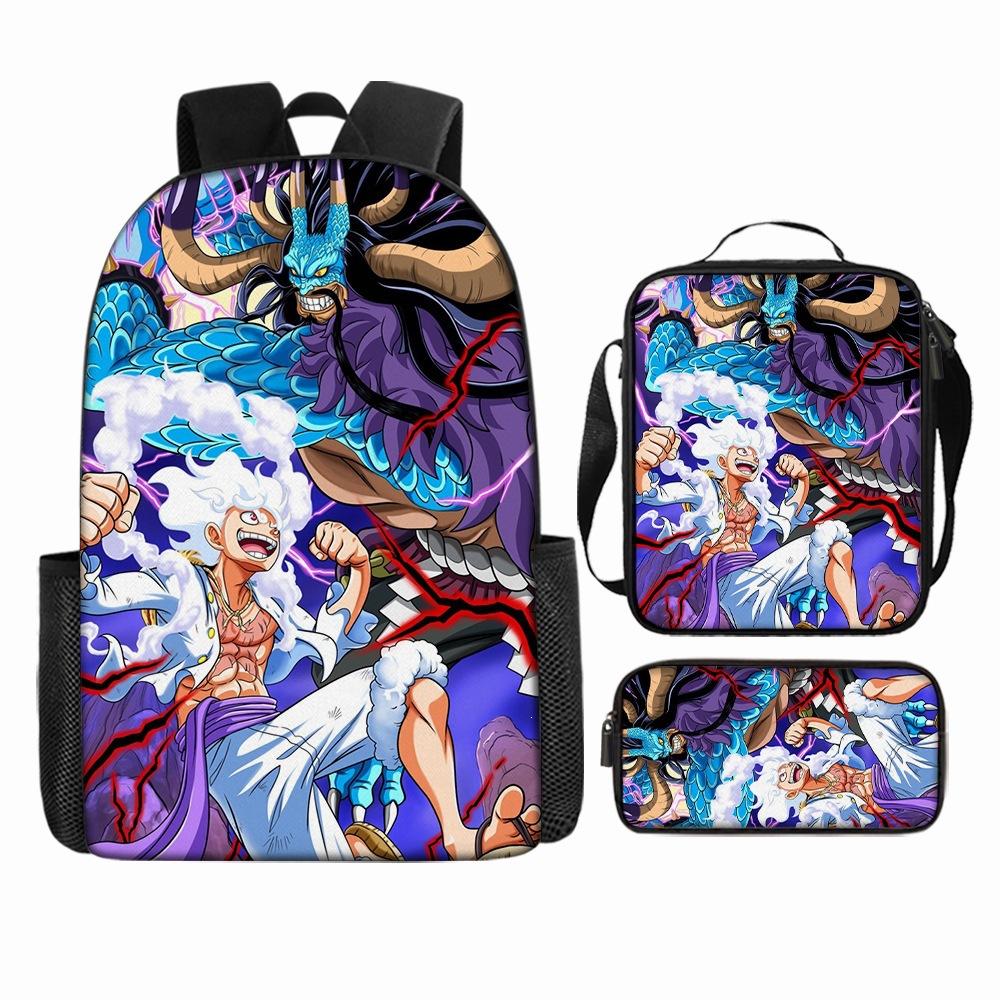 Anime Rucksack Set One Piece Naruto Schultasche für Jungen Schüler Laptop Rucksack Umhängetasche Federmäppchen 3-teilig Große Kapazität Wasserdicht