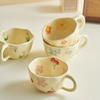 Hand-Pinched Ceramic Coffee Mug, Korean Style Floral Milk Tea Cup, Artisan Breakfast Drinkware, Unique Irregular Design