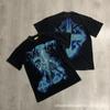 Unisex Oversized Box Fit Cotton Tee With Embroidered Rhinestone Washed Print Round Neck Short Sleeve Casual Top