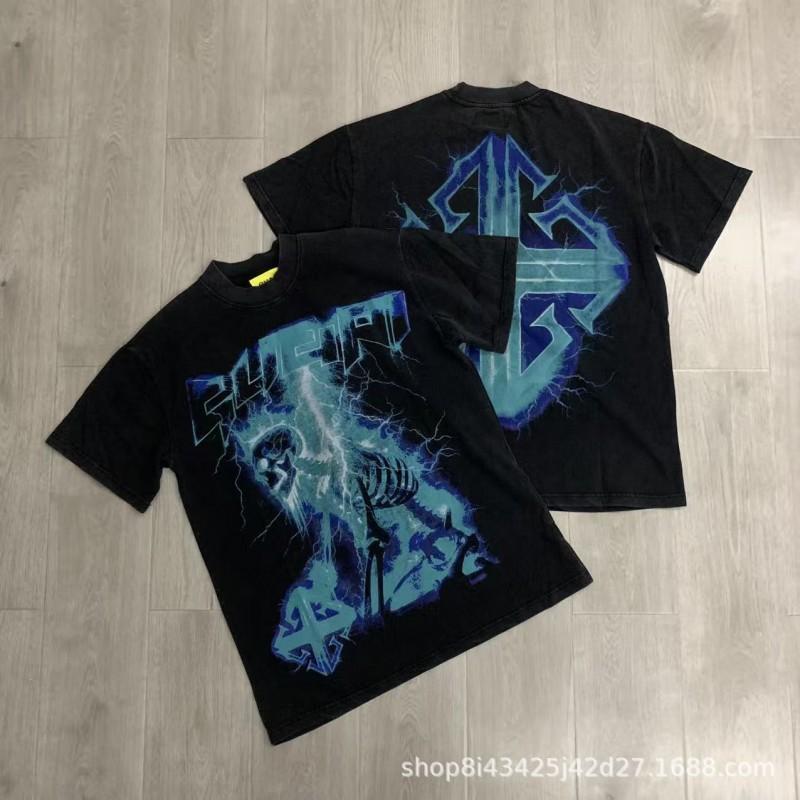 Unisex Oversized Box Fit Cotton Tee With Embroidered Rhinestone Washed Print Round Neck Short Sleeve Casual Top