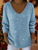 Women's Long Sleeve V-Neck Christmas Top - Versatile Casual T-Shirt for Autumn/Winter 2025 in Europe.