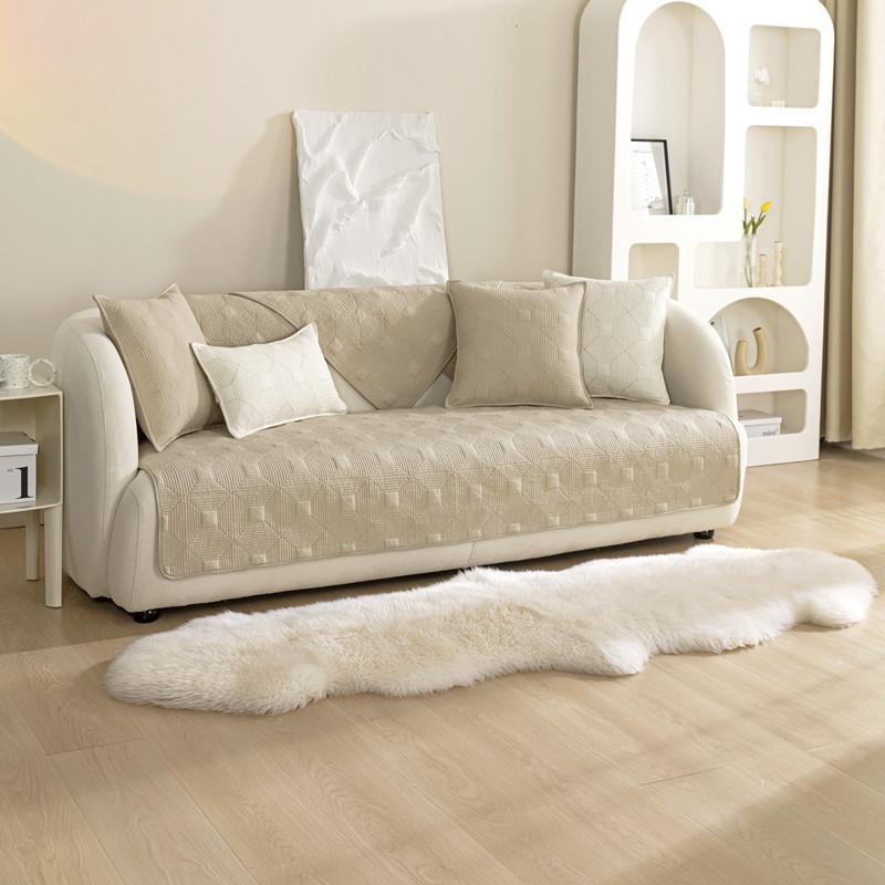 All Seasons Universal Solid Color Quilted Washed Cotton Checkered Sofa Cushion Modern Simple Non-slip Sofa Cushion Towel