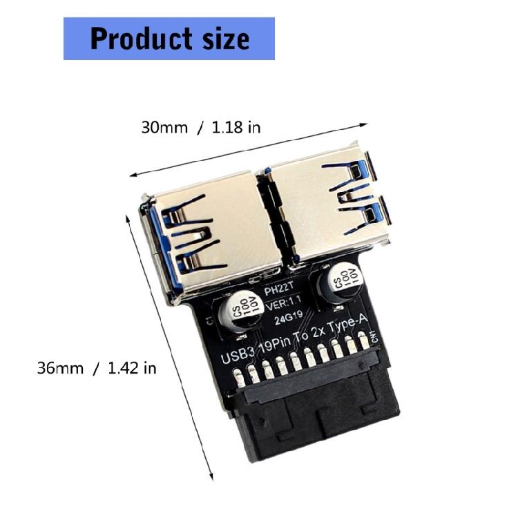 USB3.0 Adapter C Type for Computer Motherboards 19/20PIN To 2 Port USB A Female Port Connection