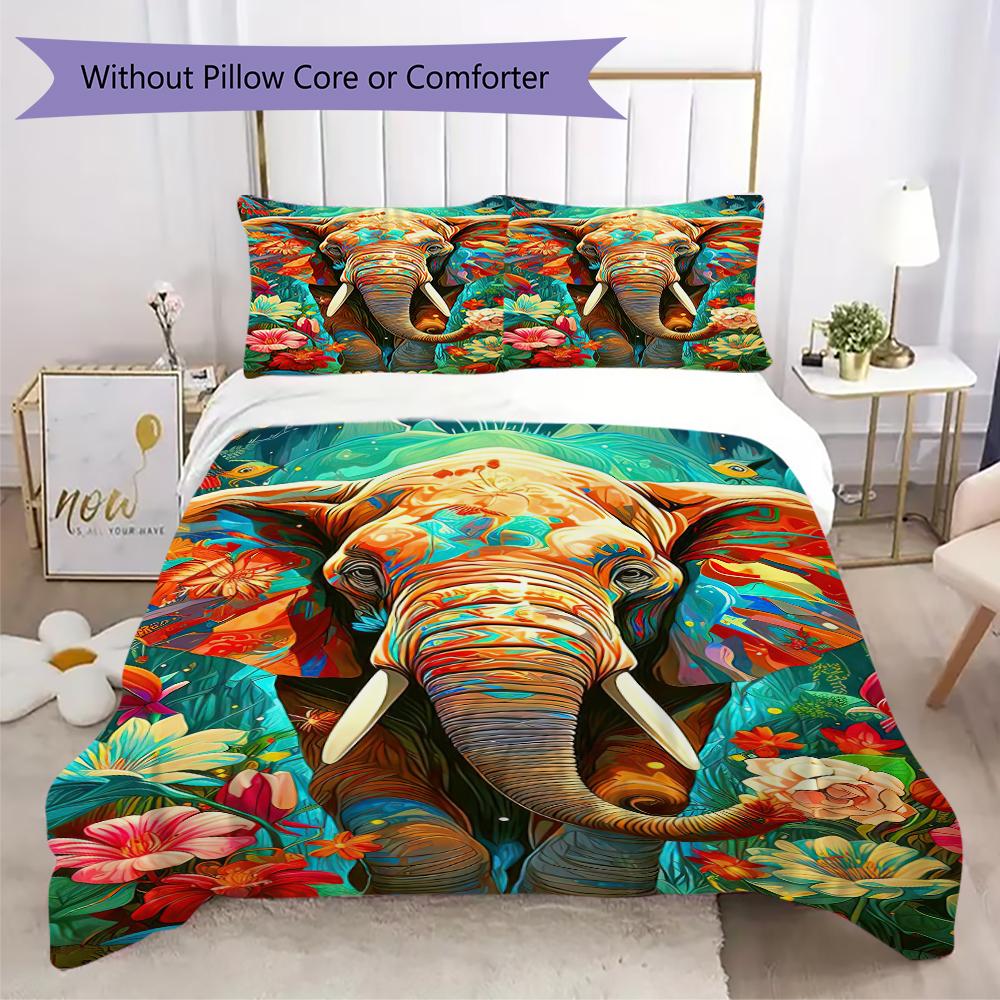 1PC Elephant Theme Bedding Quilt Set Quilt Cover Pillowcase Home Decoration Birthday Gift (1 * duvet cover + 2 * pillowcase, without core)A15