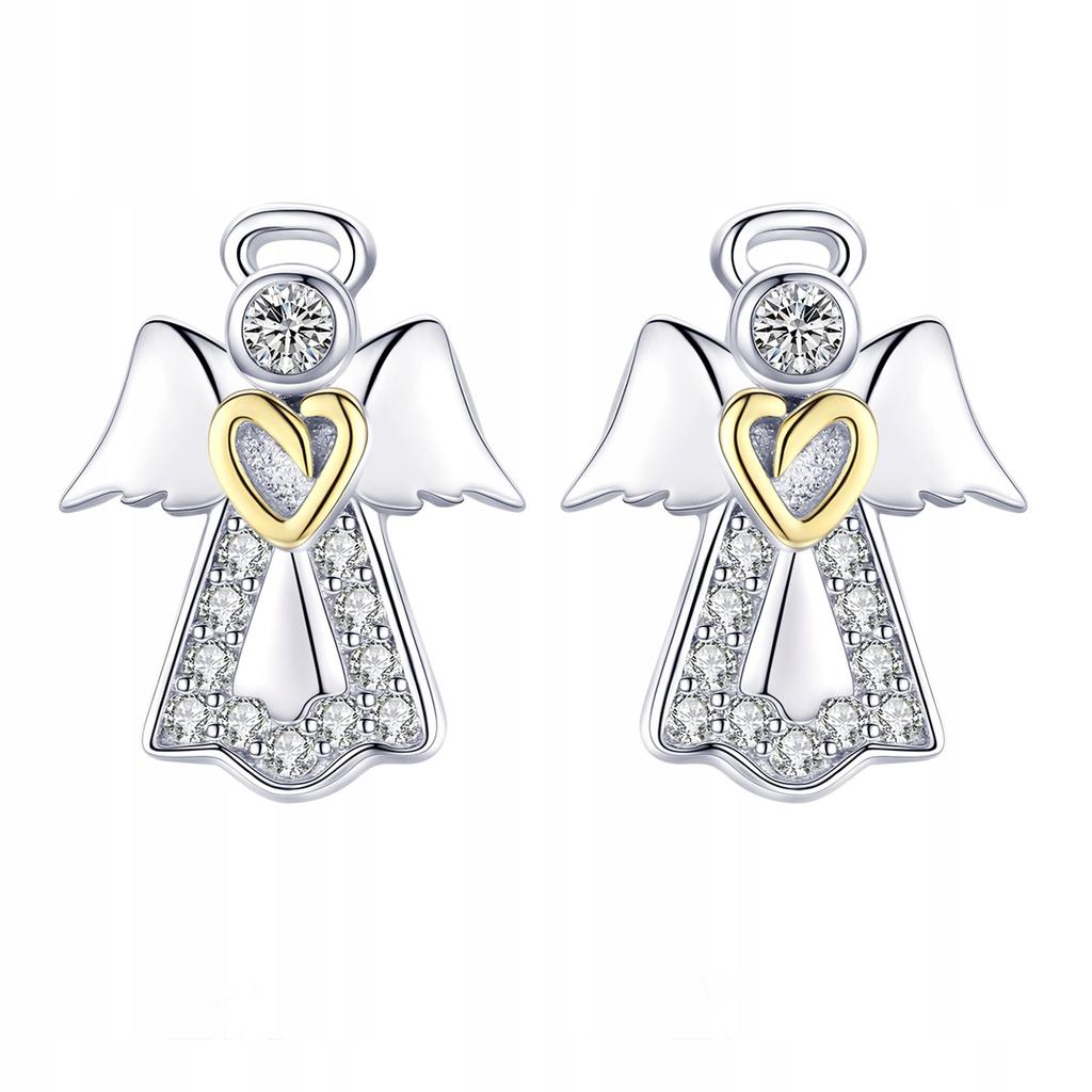 Earrings With S925 Cubic Zirconia, Angel Studs, Hearts, -Plated Angel