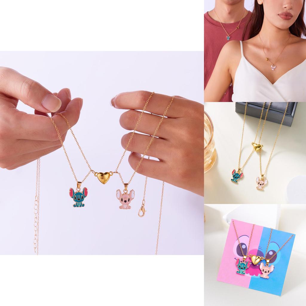 Lilo Stitch Heart Pendant Necklace With Alloy Charm For Couples And Friends