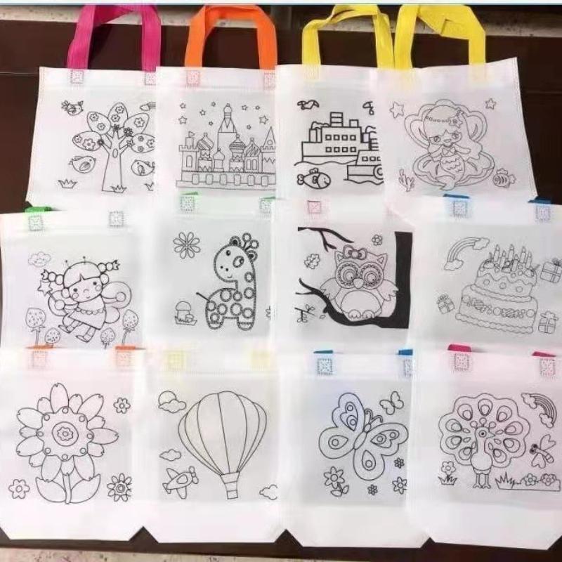 24pcs Set(12 bags+12 markers), DIY Graffiti Pack with Colored Markers, Reusable Animal Art Party Gift Bags,Storage Accessories