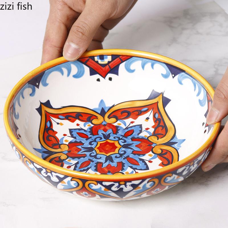 Hand Drawn Ceramics Dining Plate Western Style Steak Plates Fruit Bowl Soup Plate Sushi Plates Salad Bowl Dessert Bowls Dish