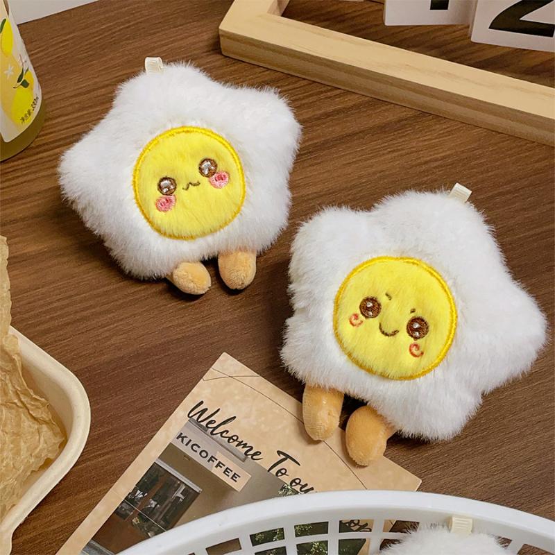 Cute Creative Plush Poached Egg Doll Pendant Keychain Cartoon Car Key Ring Fashion Backpack Decoration Accessories Gifts