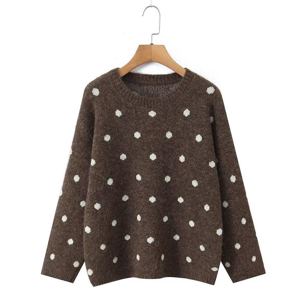 2026 Autumn European & American Polka Dot Women's Fashion Pullover Sweater