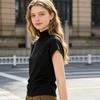 T-shirt da Donna Collo Alto Maniche a Pipistrello Corte con Arricciatura Laterale Pullover Colore Puro Ampio
