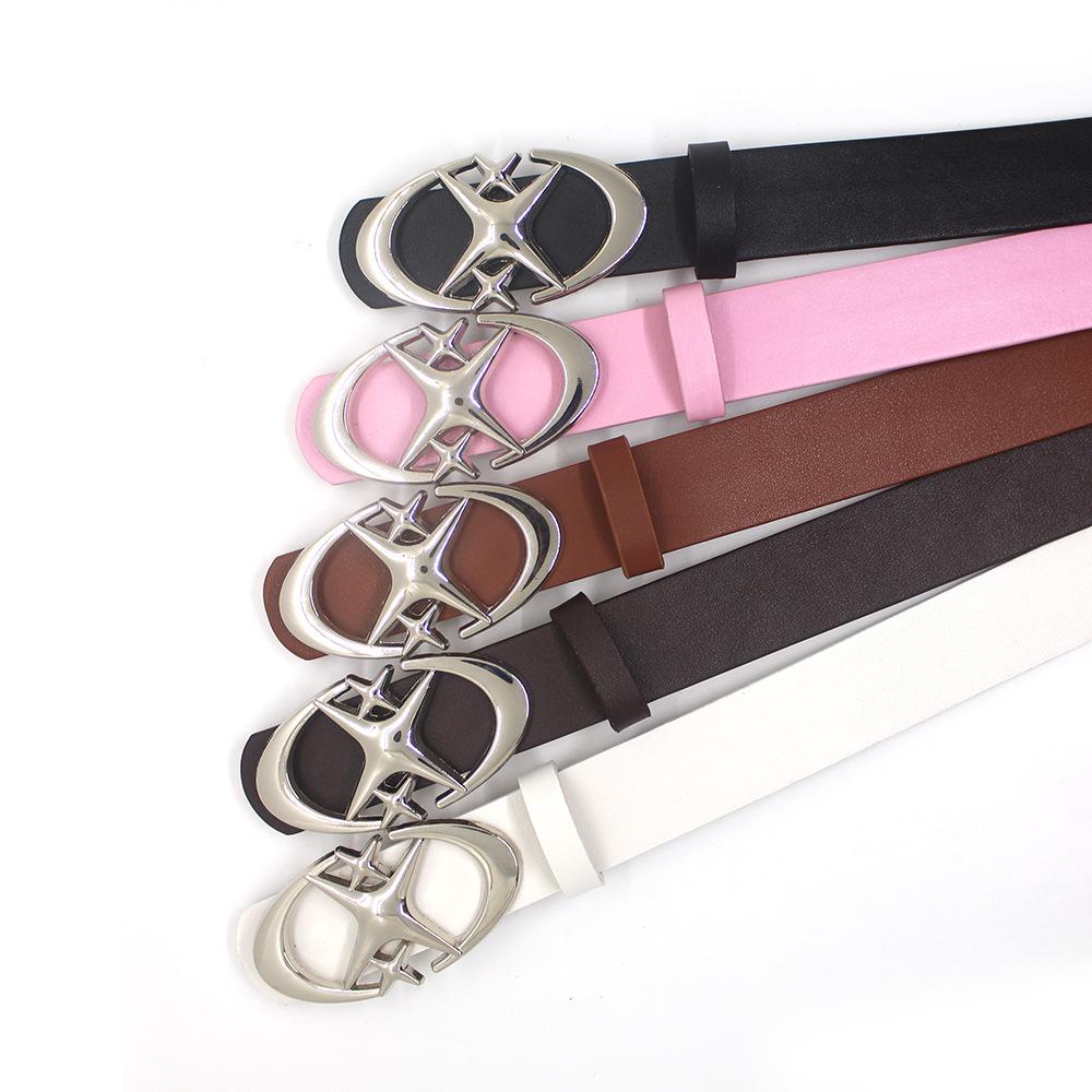 Stylish Crescent Moon & Star Buckle Belt for Jeans and Skirts - Versatile Fashion Leather Accessory