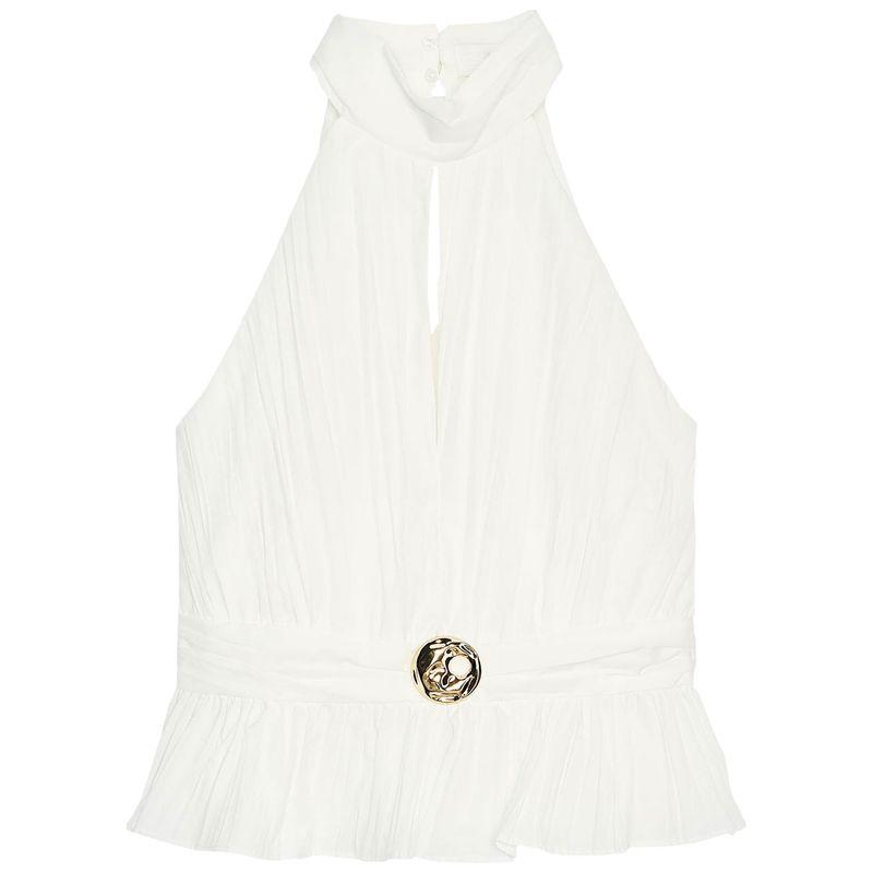 

Zaprha 2025 New Arrival French Pure Desire Small Pleated Hanging Collar Tops Fancy Slim Looking Shirt 0387077 White L