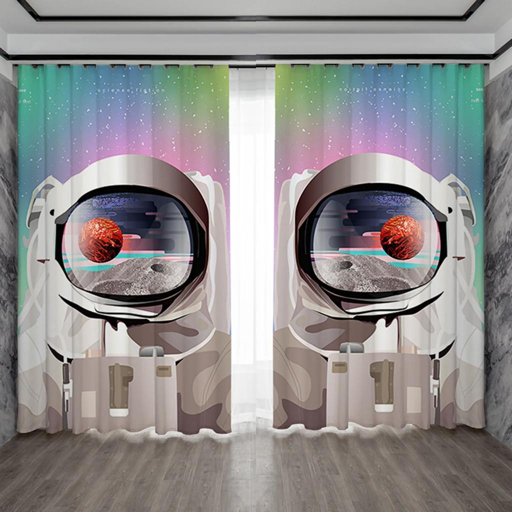 Creative Ins Style High Shading Curtain Astronaut Science Technology Sense Starry Sky Space Boy Game Bedroom Blackout Drape 2PCS
