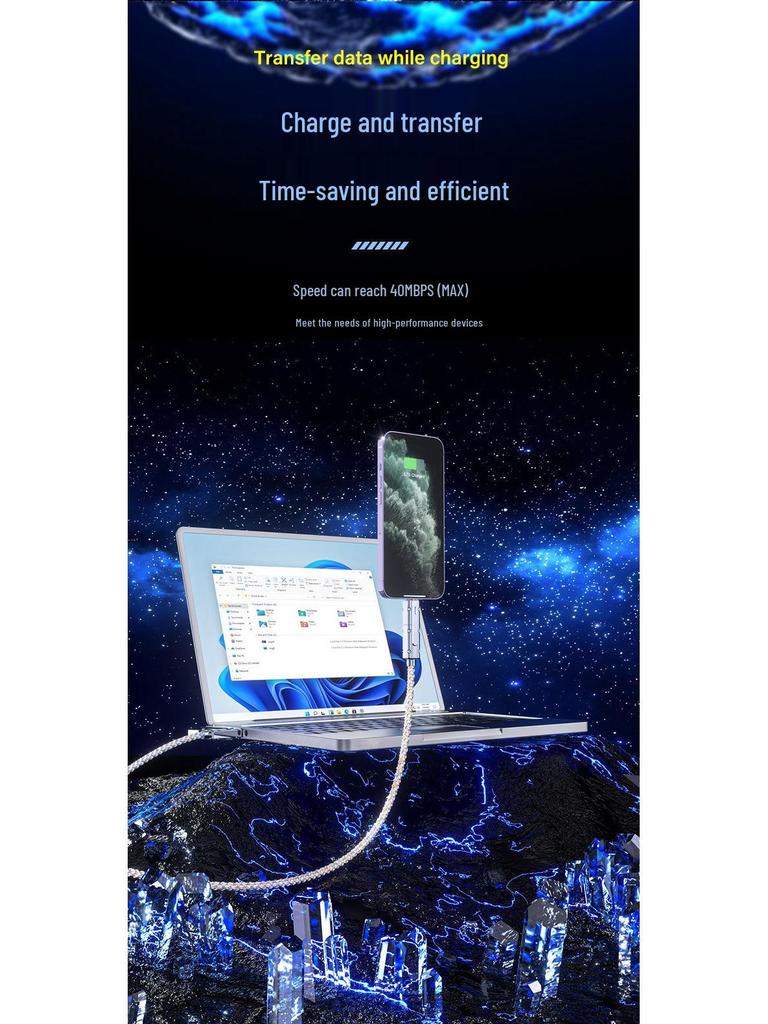 Multifunctional Luminous Zinc Alloy 2-in-2 Fast Charging Cable for Mobile Phones