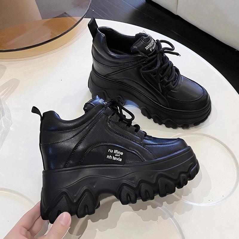 2025 Top Quality Leather Platform Shoes Woman Casual Sneakers Women Causal Shoes Round Toe Brand Luxury Dad Shoes