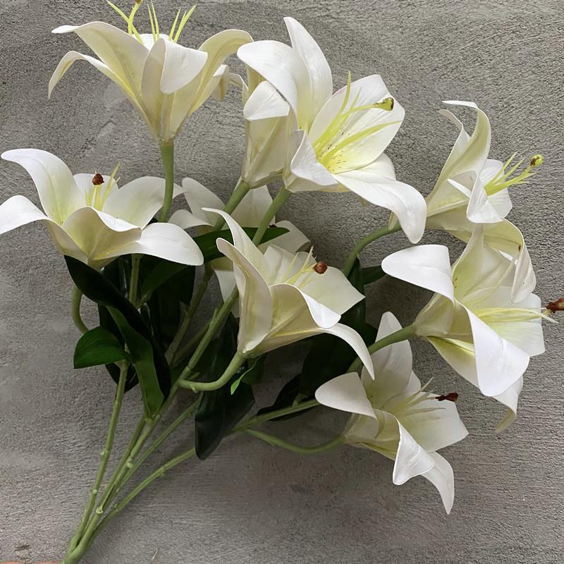 9 Artificial Flowers Stems Pu Material 3d Simulation Lilies Wedding Decor Home
