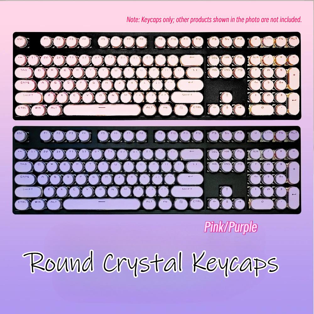 Clavier Mécanique Rétro Rose Touches Rondes Cristal ABS 87/104/108 Personnalisé Violet Transparent Petit Ensemble Complet