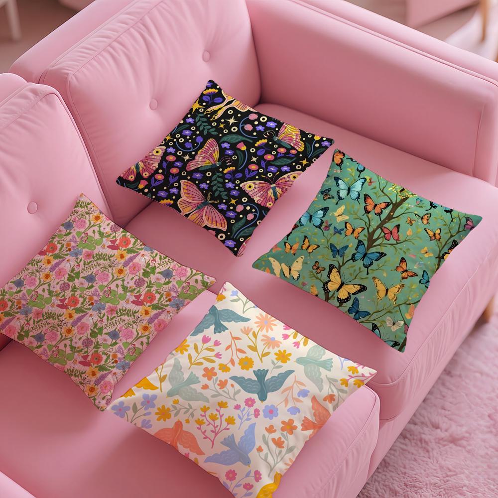 Flowers And Animals pattern Pillow Case Silky Short Plush with Invisible Zipper Dustproof Sofa Cushion Cover for Home Decor