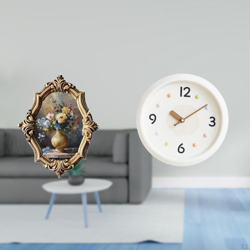 Vintage Resin Photo Frame and Modern Wall Clock Combination for Office Bedroom Gallery Home Study