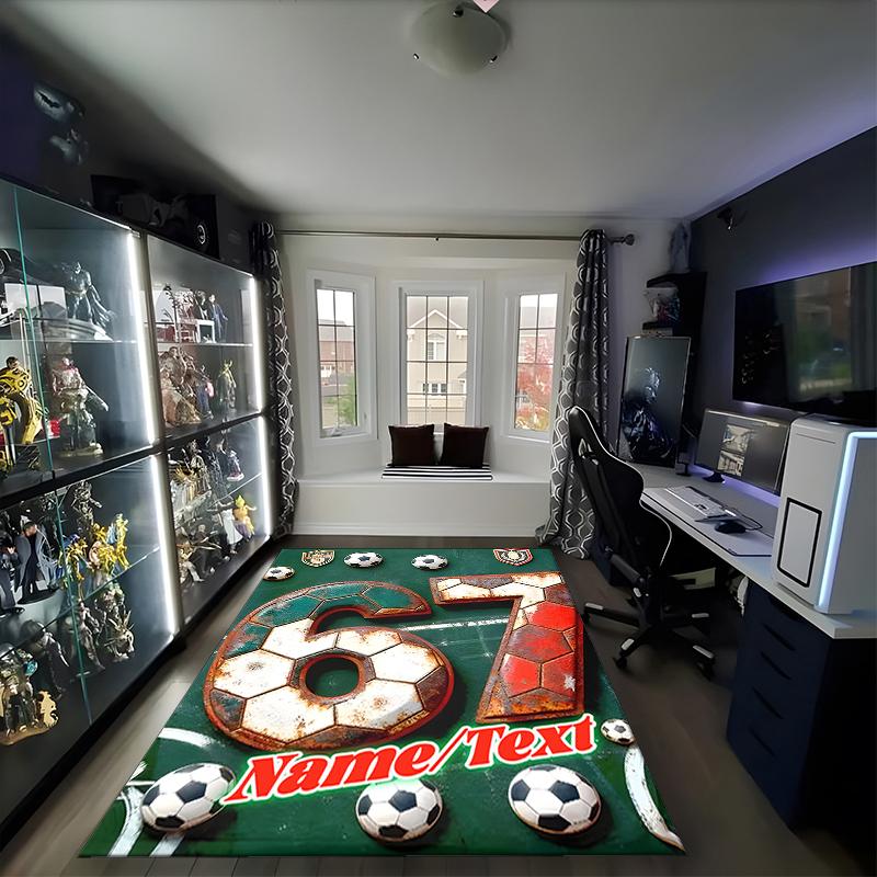 1PC Custom Name Soccer Ball Artwork Theme Floor Mat Ideal for Living Room, Game Rooms, Office, Bedroom,Floor Mat Playful Design