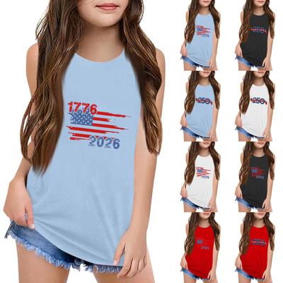 Girls  Kids Summer Crewneck Sleeveless Shirts Tank Tops Independence Day