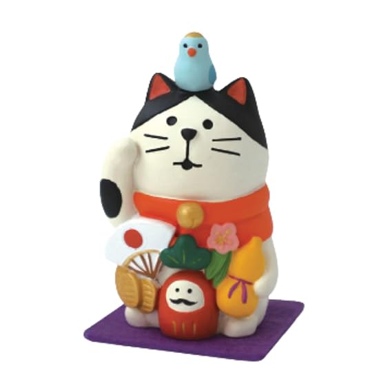 Decole Corporation concombre Manpuku Maneki Neko (Lucky Cat) with Felt Mat Size: Approx. W3.4 D3 H5.