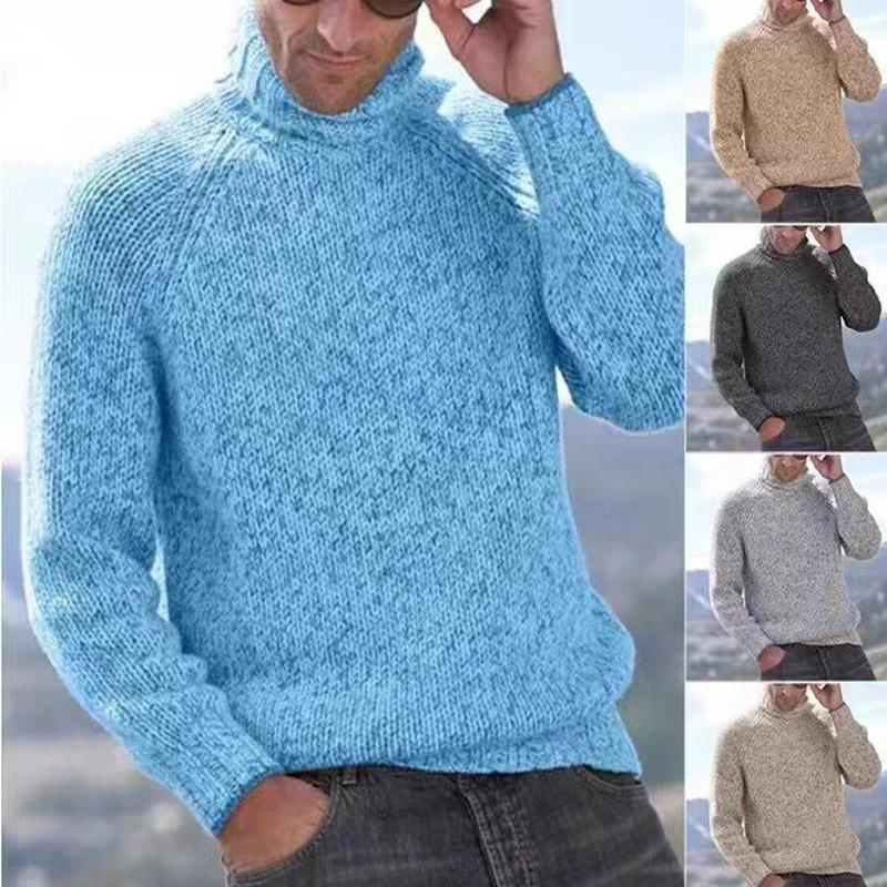 

Мужской новый утепленный свитер с высоким воротом двухцветного цвета, теплая шерстяная вязаная рубашка