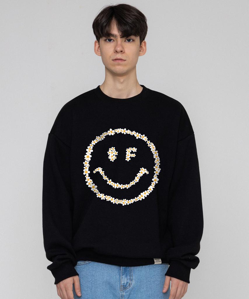 GRAVER [Unisex] Multiflower Dot Smile Sweatshirt_Black