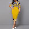 Women Dress Leaf Pattern Crew Neck Plant Knee Length Banquet Dress Women Clothes