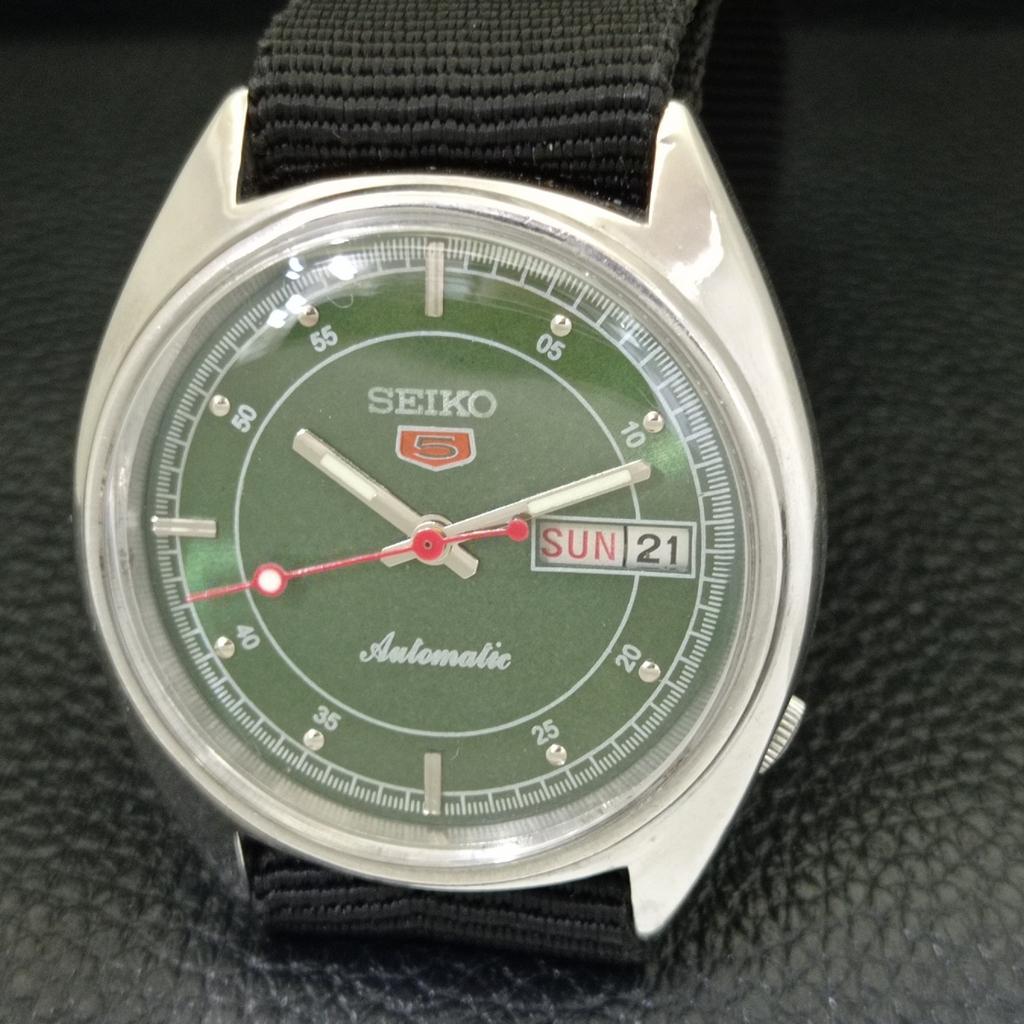 JAPAN VINTAGE SEIKO 5 AUTOMATIC 6309A MENS GREEN COLOR DIAL WATCH a701248-5 R206a-a701248