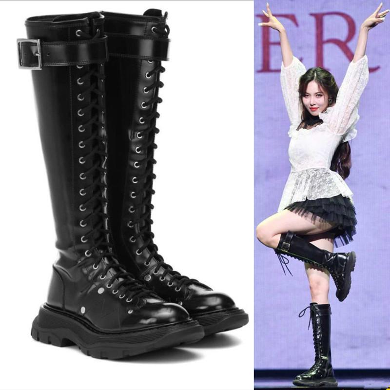 Fashion New Fashion Women Cross Strap PU Leather Boots Autumn Winter Knee High Boots Ladies Thick Sole Platform Botas Mujer