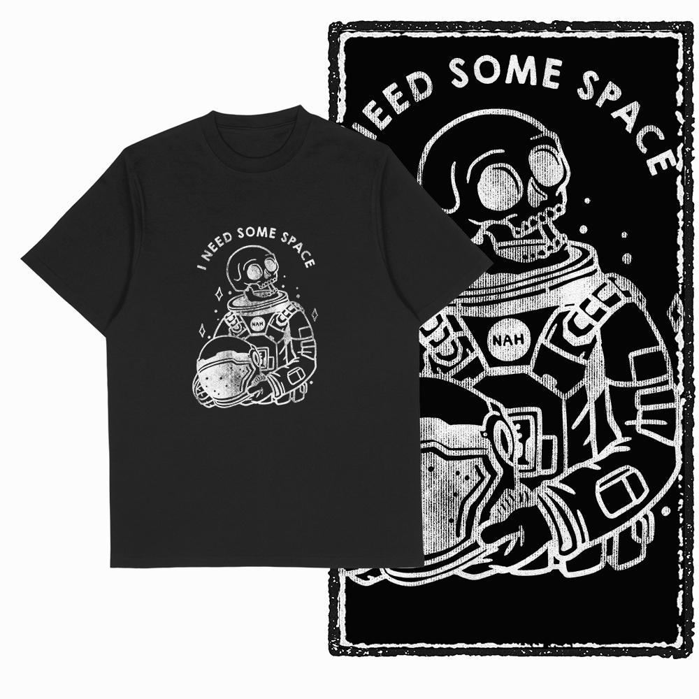 Summer Classic Retro Fire Skull Pattern Cotton High Street Print Short-Sleeved Breathable And Loose Men's Round-Neck T-Shirt