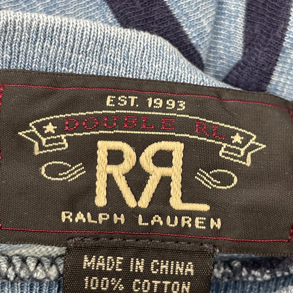 RRL Indigo X Blue Border Cotton Long Sleeve T-Shirt Tops M Indigo X blueUsed