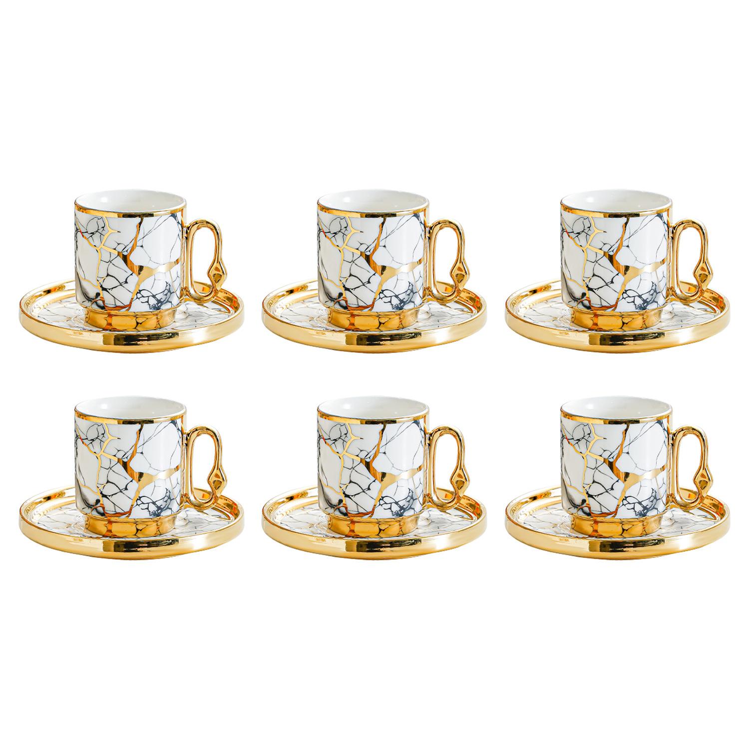 6Pcs an Style Marble Patterned Mini Ceramic Coffee Cups Gold Edged Mug Office Afternoon Tea Cup Set Household Drinkware 100ml 3.38oz