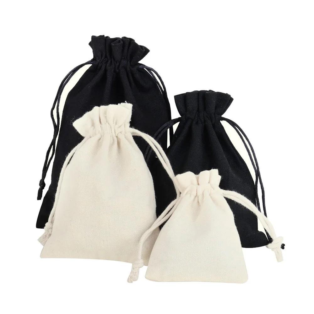 5/10/20 Stück/Los Schwarze Canvas Aufbewahrungsbeutel mit Kordelzug - 15x20cm Verschiedene Größen Baumwollbeutel für Hochzeitsbonbons Partygeschenke Verpackung