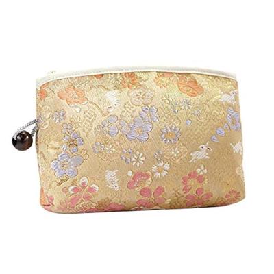 Kyoto Geibido Nishijin-ori Kinran Cosmetic Pouch Japanese Pattern Made In Japan (Beige Hana Usagi)
