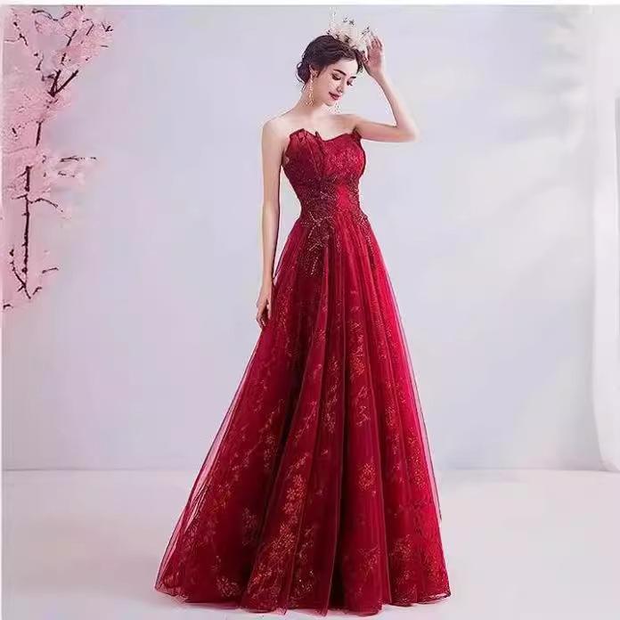 Bridal Toast Suit Tube Top 1011 New Thin Wedding Red Noble Atmosphere High-end Evening Dress Mesh Women's Autumn