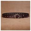 Womens Genuine Leather Belt With Cutout Design Slim Waistband Jeans Black Coffee Color Alloy Buckle 2-4cm Width