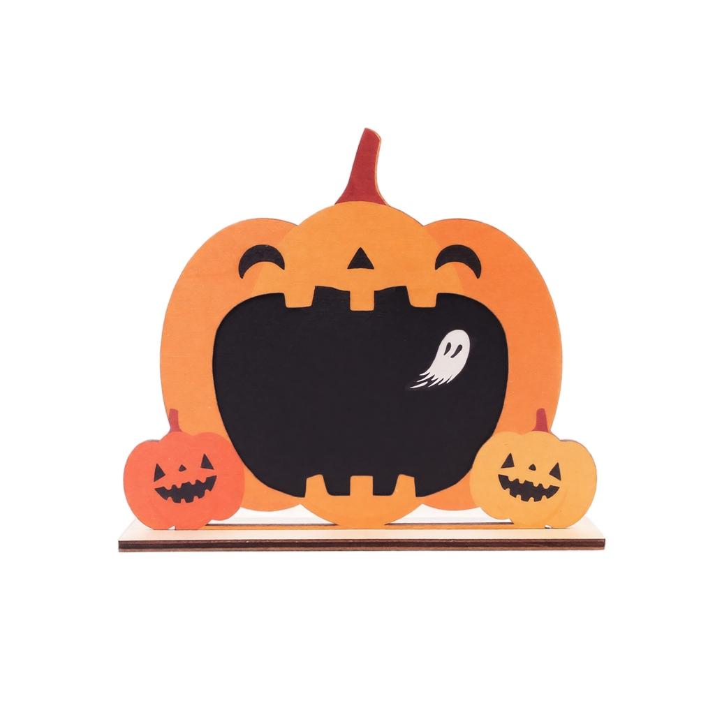 Wooden Halloween Pumpkin Decoration with Chalkboard Surface for Tabletop Home and Party Seasonal Festive Atmosphere Display