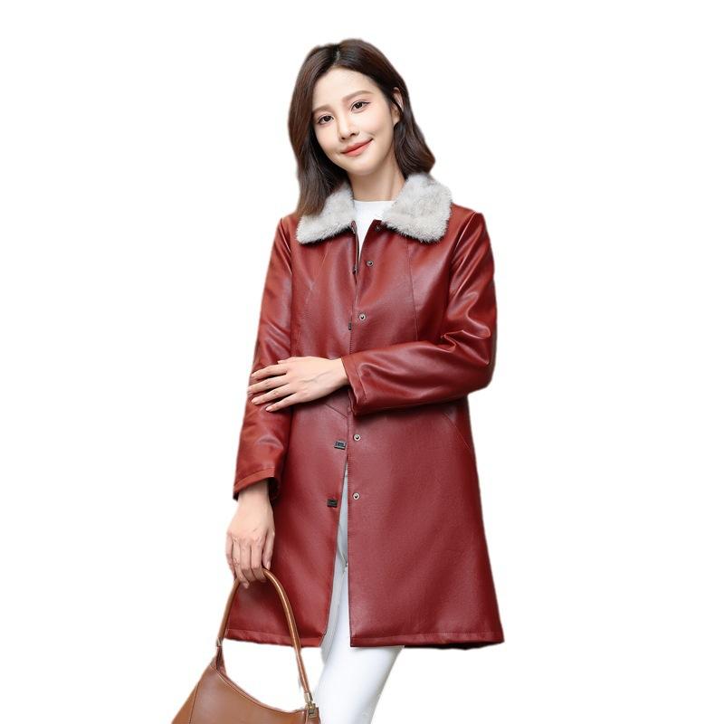 Haina de iarnă pentru femei îngroșată din piele pentru femei