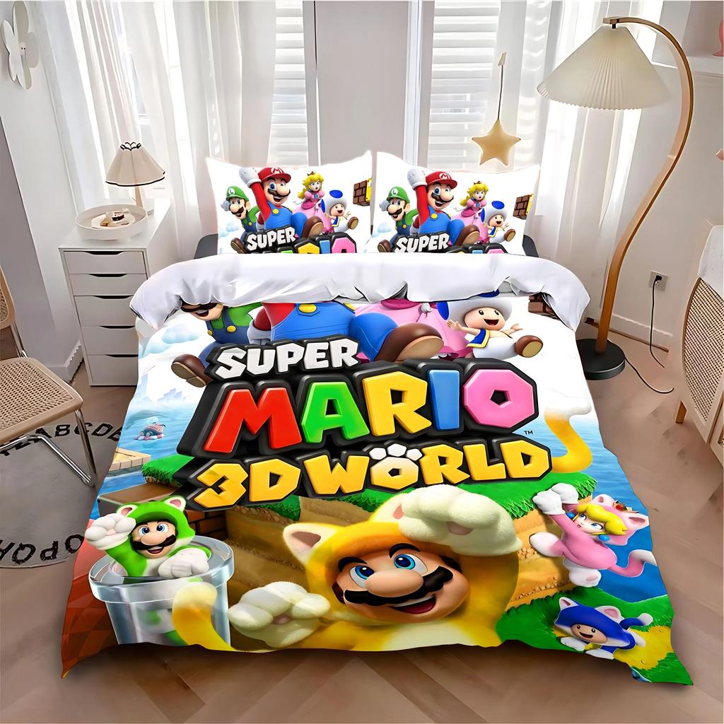 Children Duvet Cover Pillowcase Hot Cartoon Cute M-Mario Bedding Set Adult Boy Girl Bedroom Decoration Single Double Large Size