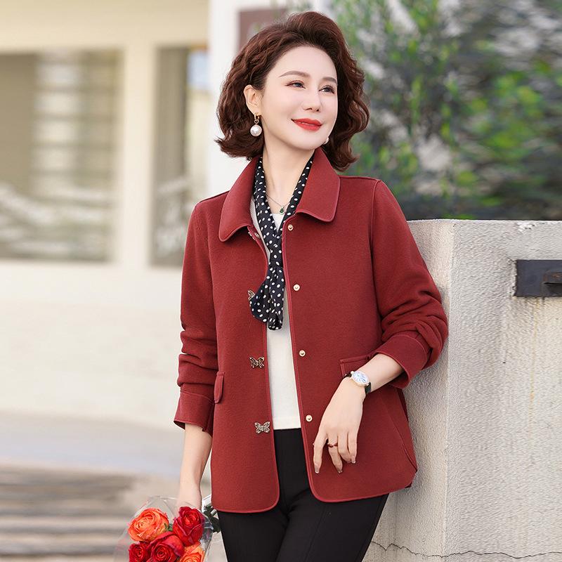 

Стильне вовняне пальто Весна та Осінь 2025 для жінок середнього віку - Великий розмір, Дизайн з лацканами, Вік 50+ 2XL червоний