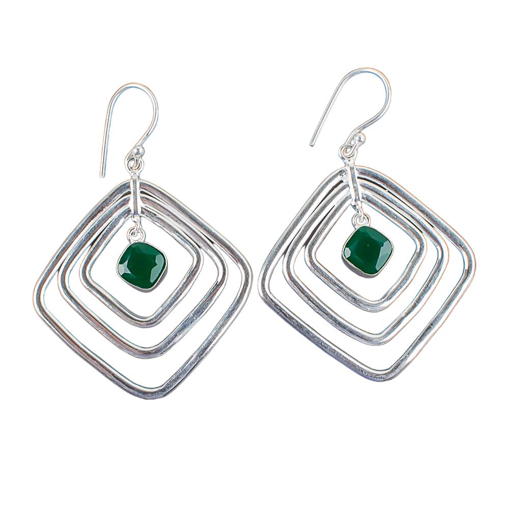 Green Onyx Gemstone 925 Sterling Silver Jewelry Handcrafted Women Earrings 2.44" EE-71-6