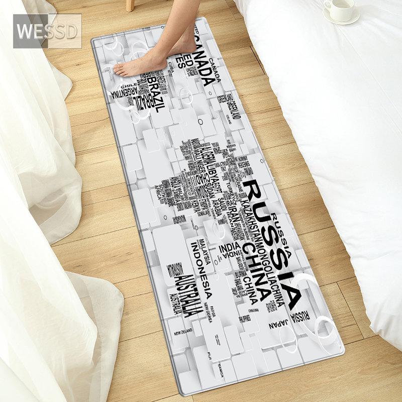 3D World Map Carpet For Bedroom Bedside Mat Anti-slip Kitchen Mat Kids Room Carpet Fashion Bathroom Mat Doormat