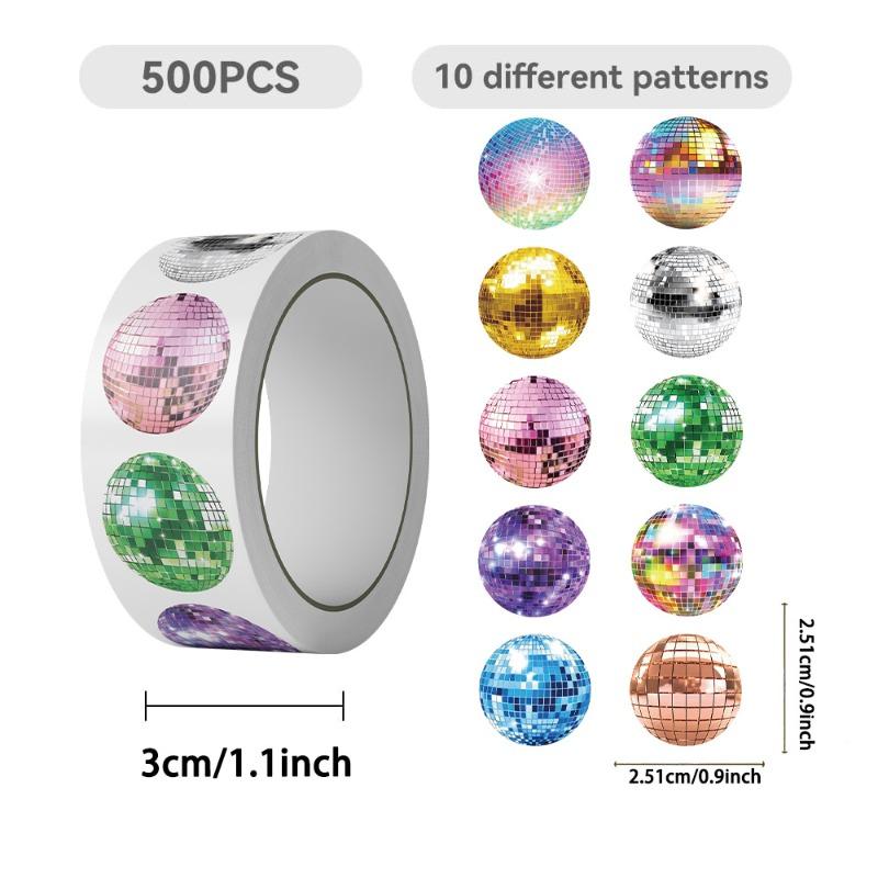 500 Sheets Per Roll of Cartoon Disco Ball Color Toy Rolls of Stickers, Waterproof Decorative Luggage Box Stickers