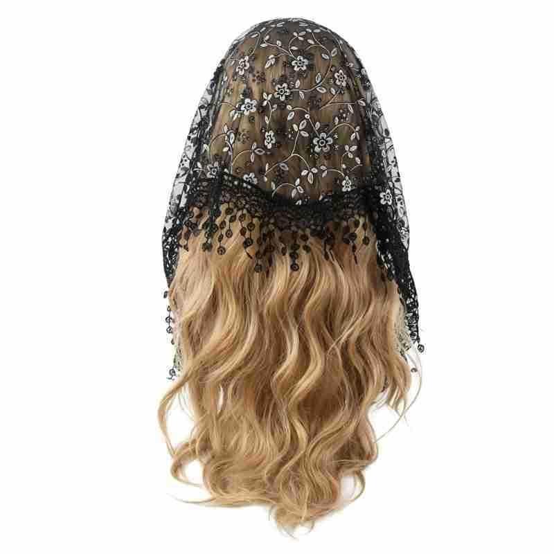 Luxury Embroidery Lace Tassel Headscarf Women Sheer Mesh Bandana Hijab Vintage Floral Head Wrap Boho Hair Scarf Daily Accessory