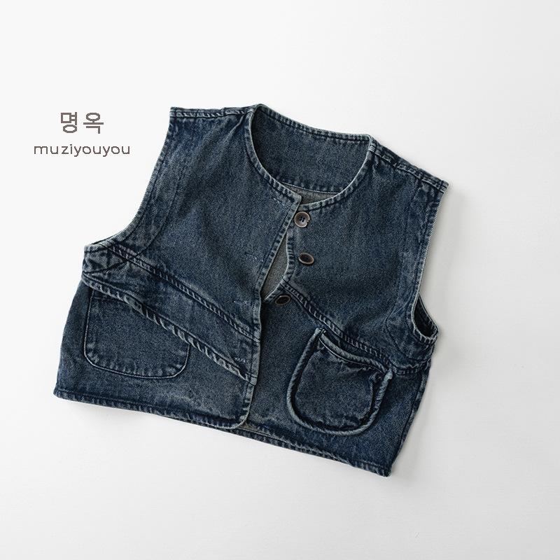 Kids Denim Sleeveless Vest Unisex Boys Girls Casual Kids Outerwear Clothing