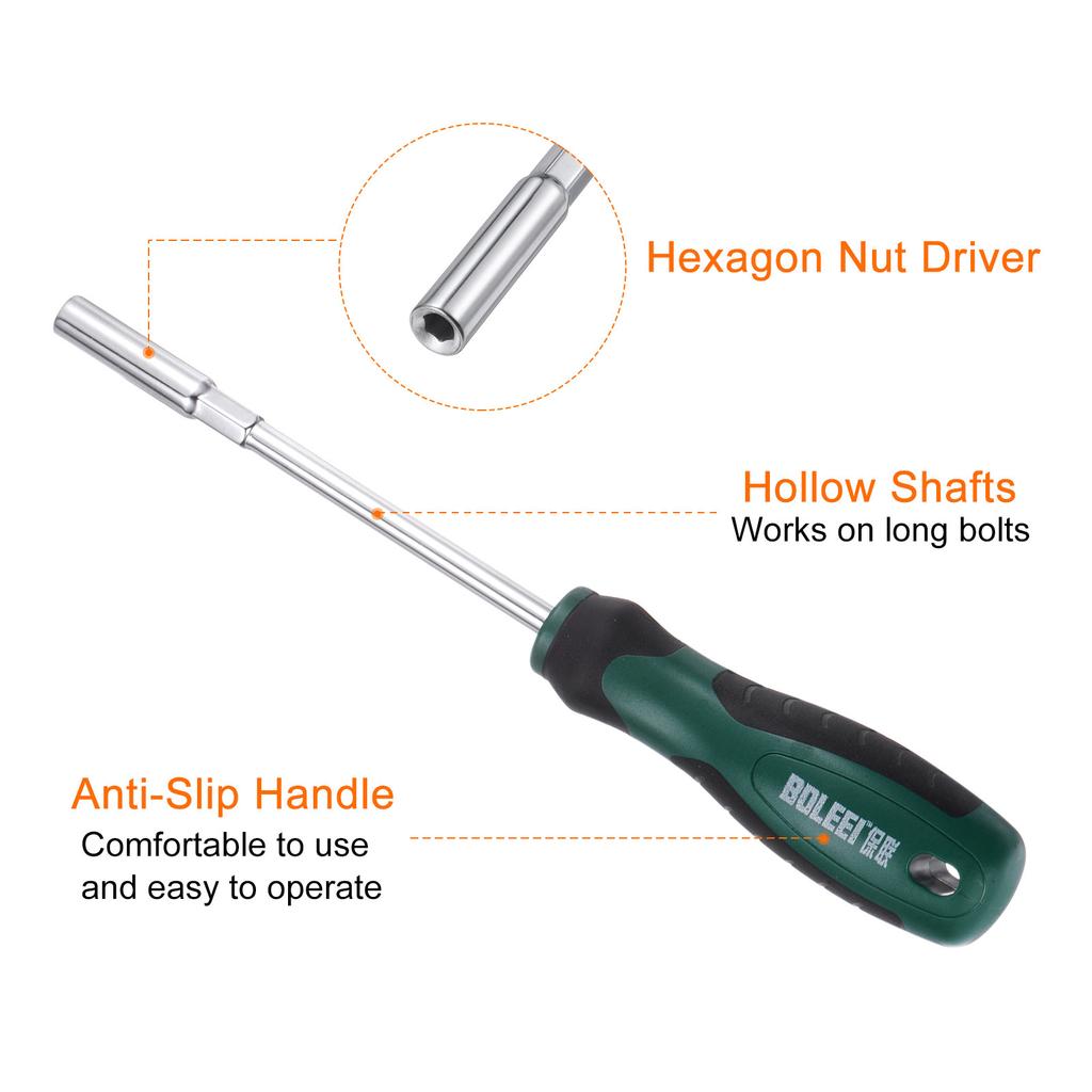 1/2 Pcs Metric Nut Driver CR-V Non-Magnetic Tip Hollow Shafts Hex Socket Screwdriver with Non-Slip Handle for Automobile Repair
